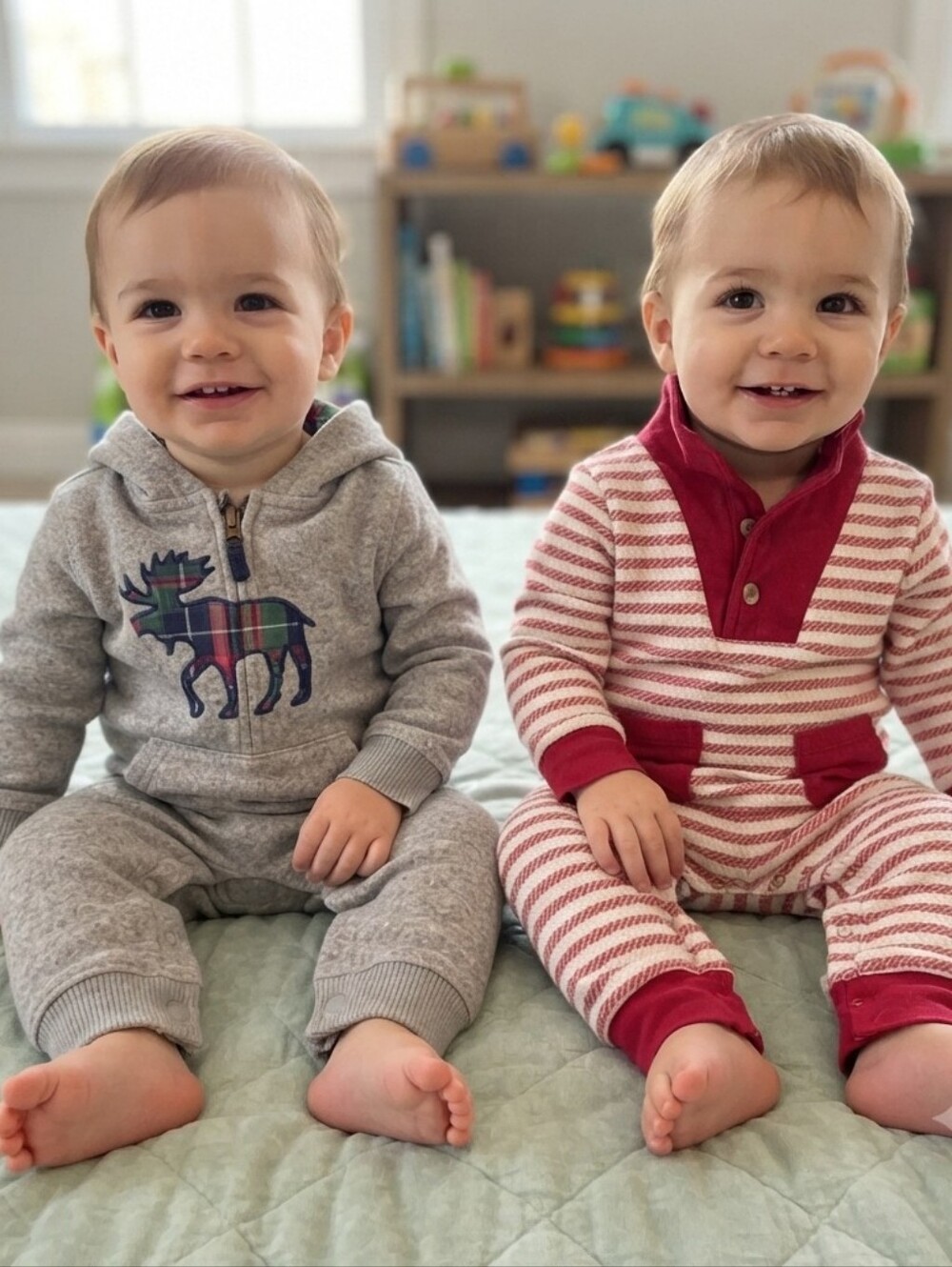 12M Cozy Baby Onesies Set - Gray and Red